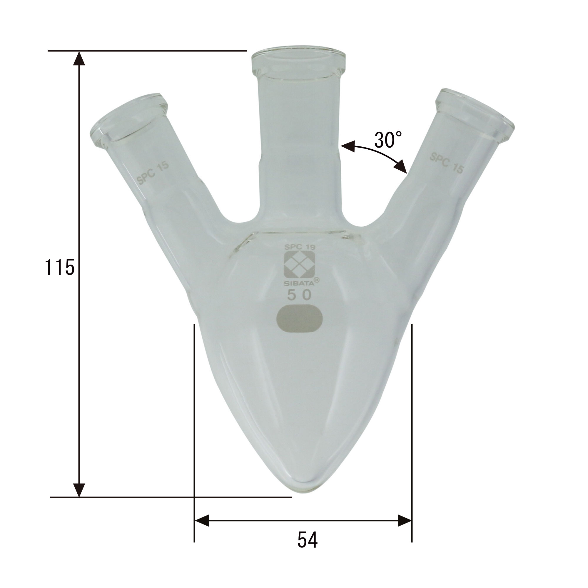 SPC三口梨形フラスコ 50mL - 柴田科学株式会社